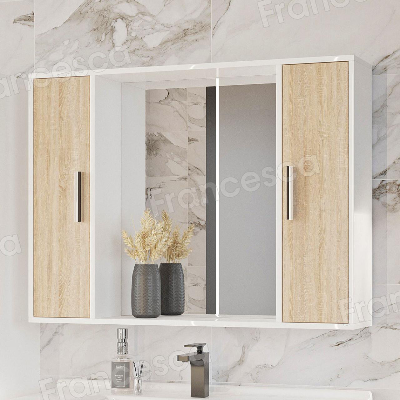Шкаф-зеркало Francesca Eco 100 дуб/белый купить в Москве по цене от 6740р. в интернет-магазине mebel-v-vannu.ru