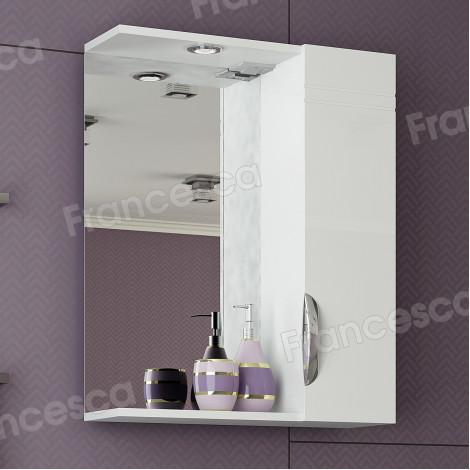 Шкаф-зеркало Francesca Доминго 55 белый, правый купить в Москве по цене от 8270р. в интернет-магазине mebel-v-vannu.ru