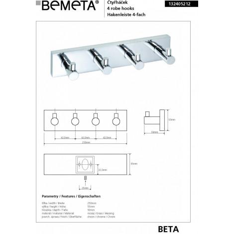 Четверной крючок для одежды BEMETA BETA 132405212 купить в Москве по цене от 6558р. в интернет-магазине mebel-v-vannu.ru