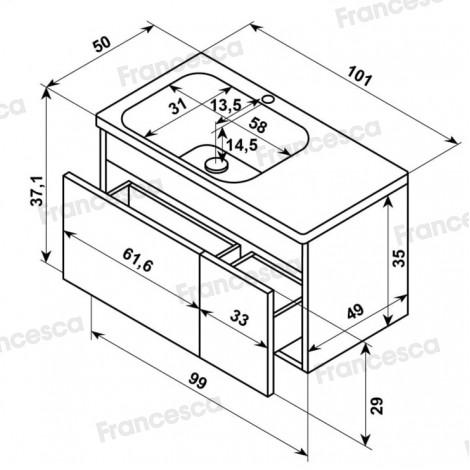 Тумба с раковиной Francesca Avanti Panda 100, DR-02-100, подвесная, с подсветкой, серая купить в Москве по цене от 41000р. в интернет-магазине mebel-v-vannu.ru