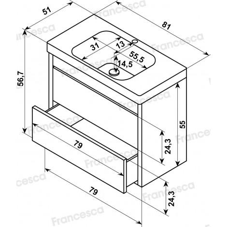 Тумба с раковиной Francesca Avanti Panda 100,DR-03-100, подвесная, дуб, с подсветкой купить в Москве по цене от 44000р. в интернет-магазине mebel-v-vannu.ru