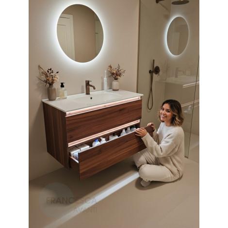 Тумба с раковиной Francesca Avanti Panda 100,DR-03-100, подвесная, дуб, с подсветкой купить в Москве по цене от 44000р. в интернет-магазине mebel-v-vannu.ru