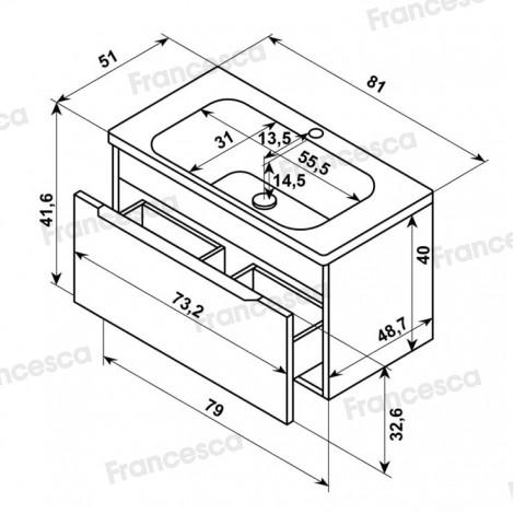 Тумба с раковиной Francesca Avanti Panda 80, DR-05-80, подвесная, бежевая, с подсветкой купить в Москве по цене от 37000р. в интернет-магазине mebel-v-vannu.ru