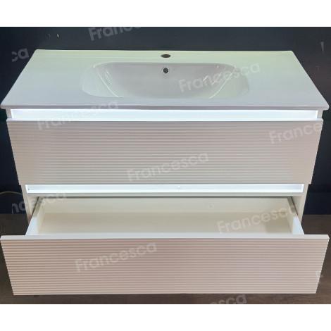 Тумба с раковиной Francesca Avanti Panda 100, DR-07-100, с подсветкой, подвесная, бежевая, с фрезеровкой купить в Москве по цене от 44000р. в интернет-магазине mebel-v-vannu.ru