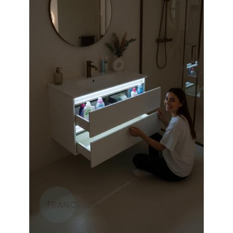 Тумба с раковиной Francesca Avanti Panda 100, DR-07-100, с подсветкой, подвесная, бежевая, с фрезеровкой купить в Москве по цене от 44000р. в интернет-магазине mebel-v-vannu.ru