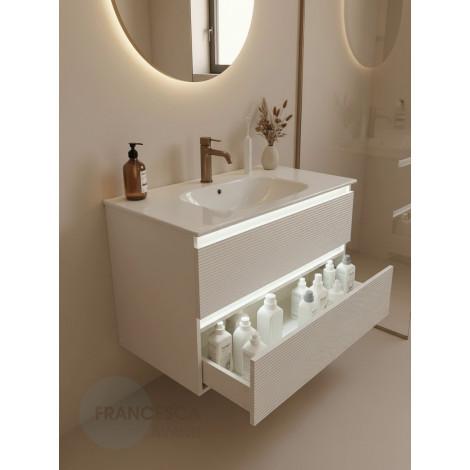 Тумба с раковиной Francesca Avanti Panda 100, DR-07-100, с подсветкой, подвесная, бежевая, с фрезеровкой купить в Москве по цене от 44000р. в интернет-магазине mebel-v-vannu.ru