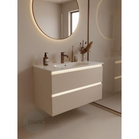 Тумба с раковиной Francesca Avanti Panda 100, DR-07-100, с подсветкой, подвесная, бежевая, с фрезеровкой купить в Москве по цене от 44000р. в интернет-магазине mebel-v-vannu.ru