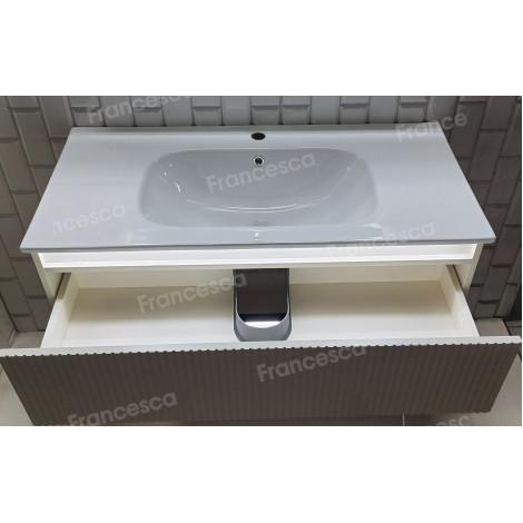 Тумба с раковиной Francesca Avanti Panda 100, DR-08-100, с подсветкой, подвесная, бежевая, с фрезеровкой купить в Москве по цене от 44000р. в интернет-магазине mebel-v-vannu.ru