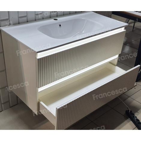 Тумба с раковиной Francesca Avanti Panda 100, DR-08-100, с подсветкой, подвесная, бежевая, с фрезеровкой купить в Москве по цене от 44000р. в интернет-магазине mebel-v-vannu.ru