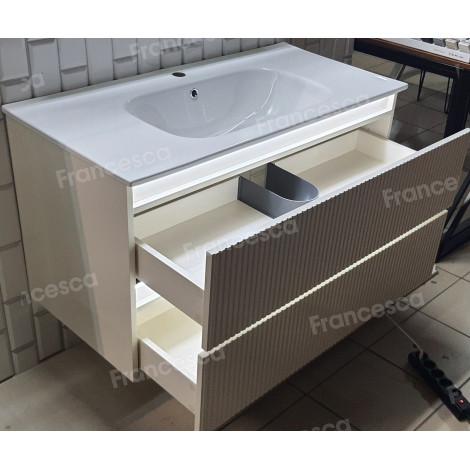 Тумба с раковиной Francesca Avanti Panda 100, DR-08-100, с подсветкой, подвесная, бежевая, с фрезеровкой купить в Москве по цене от 44000р. в интернет-магазине mebel-v-vannu.ru