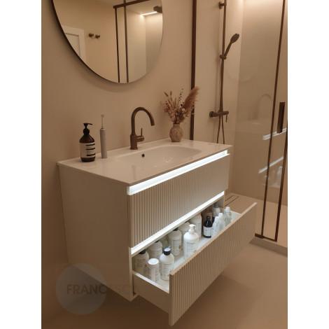 Тумба с раковиной Francesca Avanti Panda 100, DR-08-100, с подсветкой, подвесная, бежевая, с фрезеровкой купить в Москве по цене от 44000р. в интернет-магазине mebel-v-vannu.ru