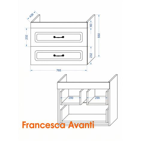Тумба с раковиной Francesca Империя 80 подвесная, белая (ум. Миранда 80)  купить в Москве по цене от 25980р. в интернет-магазине mebel-v-vannu.ru