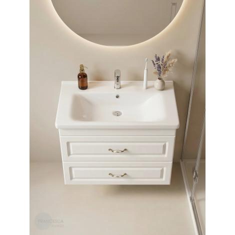 Тумба с раковиной Francesca Империя 80 подвесная, белая (ум. Миранда 80)  купить в Москве по цене от 25980р. в интернет-магазине mebel-v-vannu.ru