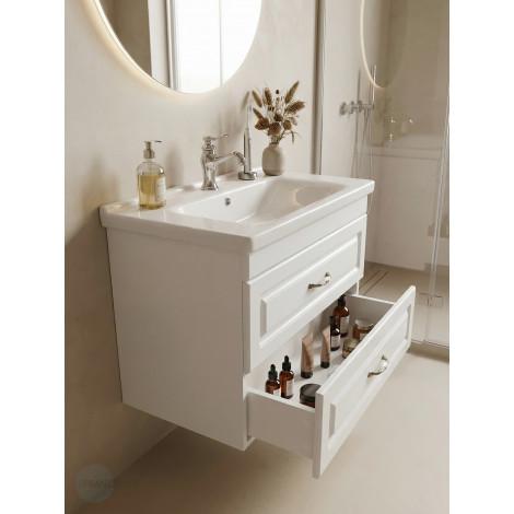 Тумба с раковиной Francesca Империя 80 подвесная, белая (ум. Миранда 80)  купить в Москве по цене от 25980р. в интернет-магазине mebel-v-vannu.ru