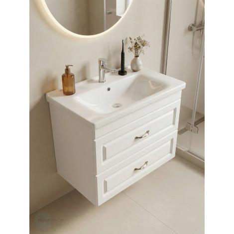 Тумба с раковиной Francesca Империя 80 подвесная, белая (ум. Миранда 80)  купить в Москве по цене от 25980р. в интернет-магазине mebel-v-vannu.ru