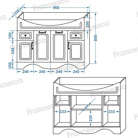 Тумба с раковиной Francesca Империя 100 с ящиками, белый с подсветкой купить в Москве по цене от 27440р. в интернет-магазине mebel-v-vannu.ru