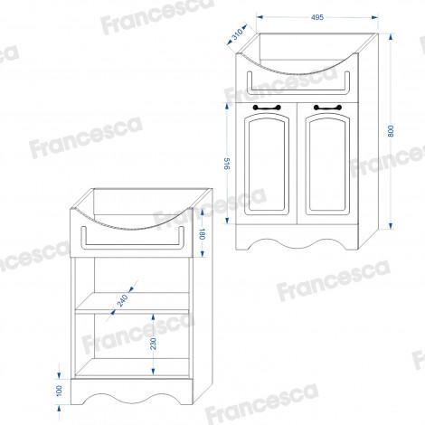 Комплект мебели для ванной комнаты Francesca Империя 50 левый купить в Москве по цене от 17460р. в интернет-магазине mebel-v-vannu.ru