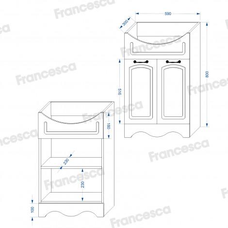 Тумба с раковиной Francesca Империя 60 с 2 дверцами с подсветкой купить в Москве по цене от 12570р. в интернет-магазине mebel-v-vannu.ru