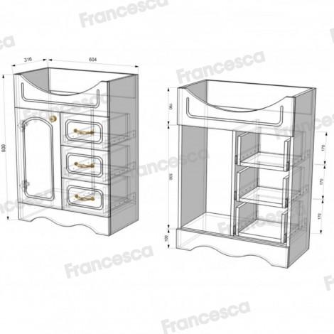 Тумба с раковиной Francesca Империя 65 белый с подсветкой купить в Москве по цене от 14420р. в интернет-магазине mebel-v-vannu.ru