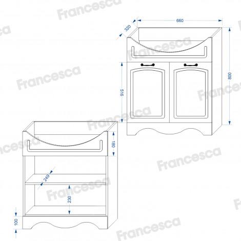 Комплект мебели для ванной комнаты Francesca Империя 70, левый купить в Москве по цене от 23410р. в интернет-магазине mebel-v-vannu.ru