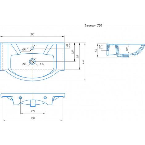 Комплект мебели для ванной комнаты Francesca Империя 75, с ящиками, левый купить в Москве по цене от 33917р. в интернет-магазине mebel-v-vannu.ru