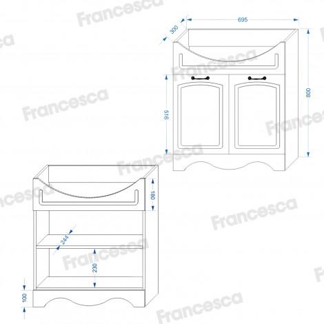 Комплект мебели для ванной комнаты Francesca Империя 75-2, правый купить в Москве по цене от 30327р. в интернет-магазине mebel-v-vannu.ru