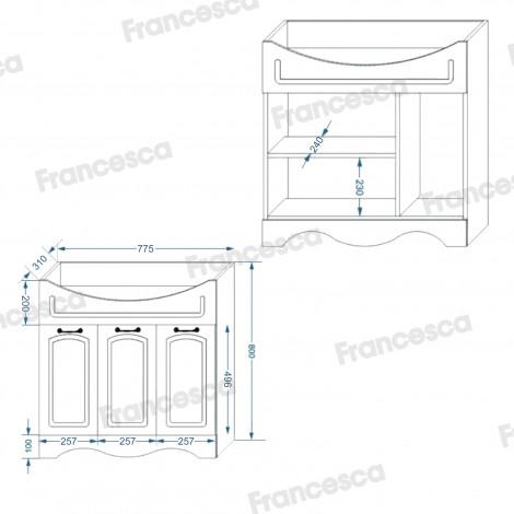 Комплект мебели для ванной комнаты Francesca Империя 80, 3 двери, левый купить в Москве по цене от 26142р. в интернет-магазине mebel-v-vannu.ru