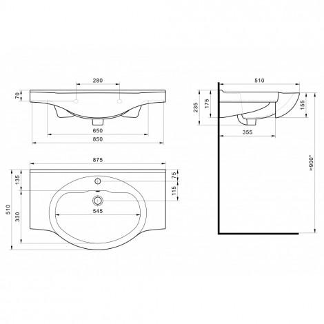 Комплект мебели для ванной комнаты Francesca Империя 85, левый купить в Москве по цене от 34220р. в интернет-магазине mebel-v-vannu.ru