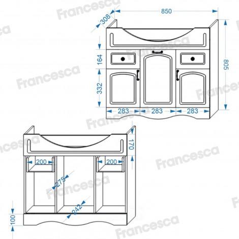 Комплект мебели для ванной комнаты Francesca Империя 90-2, с ящиками купить в Москве по цене от 33491р. в интернет-магазине mebel-v-vannu.ru