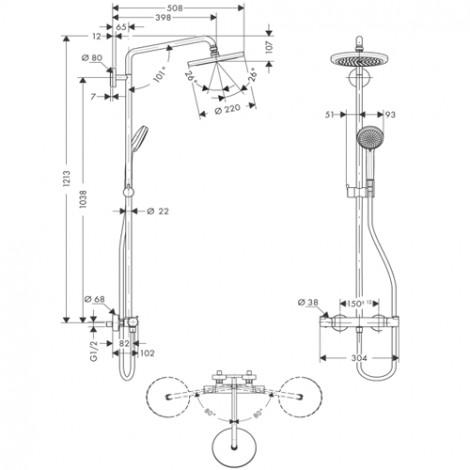 Душевая стойка Hansgrohe Croma 220 Showerpipe 27185000 купить в Москве по цене от 115064р. в интернет-магазине mebel-v-vannu.ru