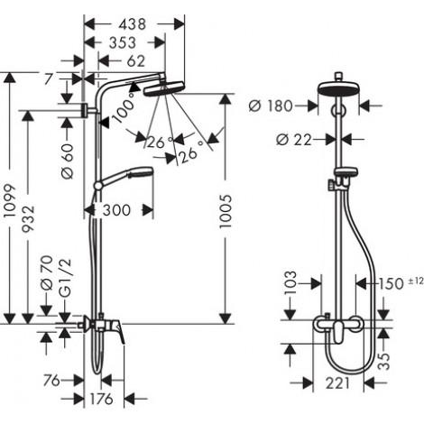 Душевая стойка Hansgrohe Crometta 160 1 Jet 27266400 с однорычажным смесителем купить в Москве по цене от 177758р. в интернет-магазине mebel-v-vannu.ru