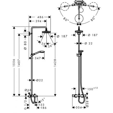 Душевая стойка Hansgrohe Croma Select S 180 2jet 27351400 купить в Москве по цене от 89820р. в интернет-магазине mebel-v-vannu.ru