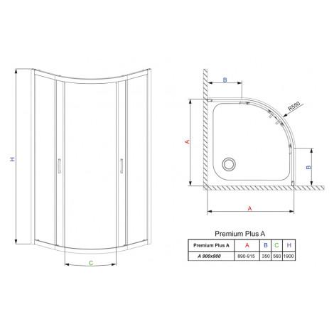 Душевой уголок Radaway Premium Plus A 90x190 стекло фабрик 30403-01-06N купить в Москве по цене от 79050р. в интернет-магазине mebel-v-vannu.ru