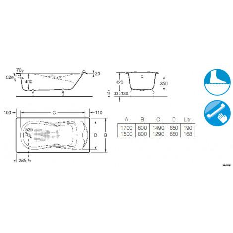 Чугунная ванна Roca HAITI 2327G000R 170x80 см купить в Москве по цене от 73990р. в интернет-магазине mebel-v-vannu.ru